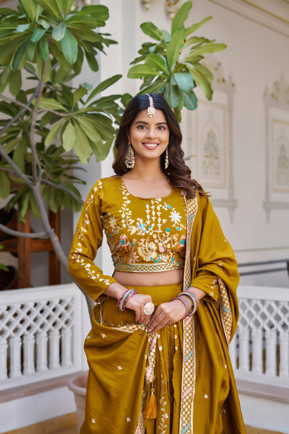 Chehar Golden Festive Lehenga Choli