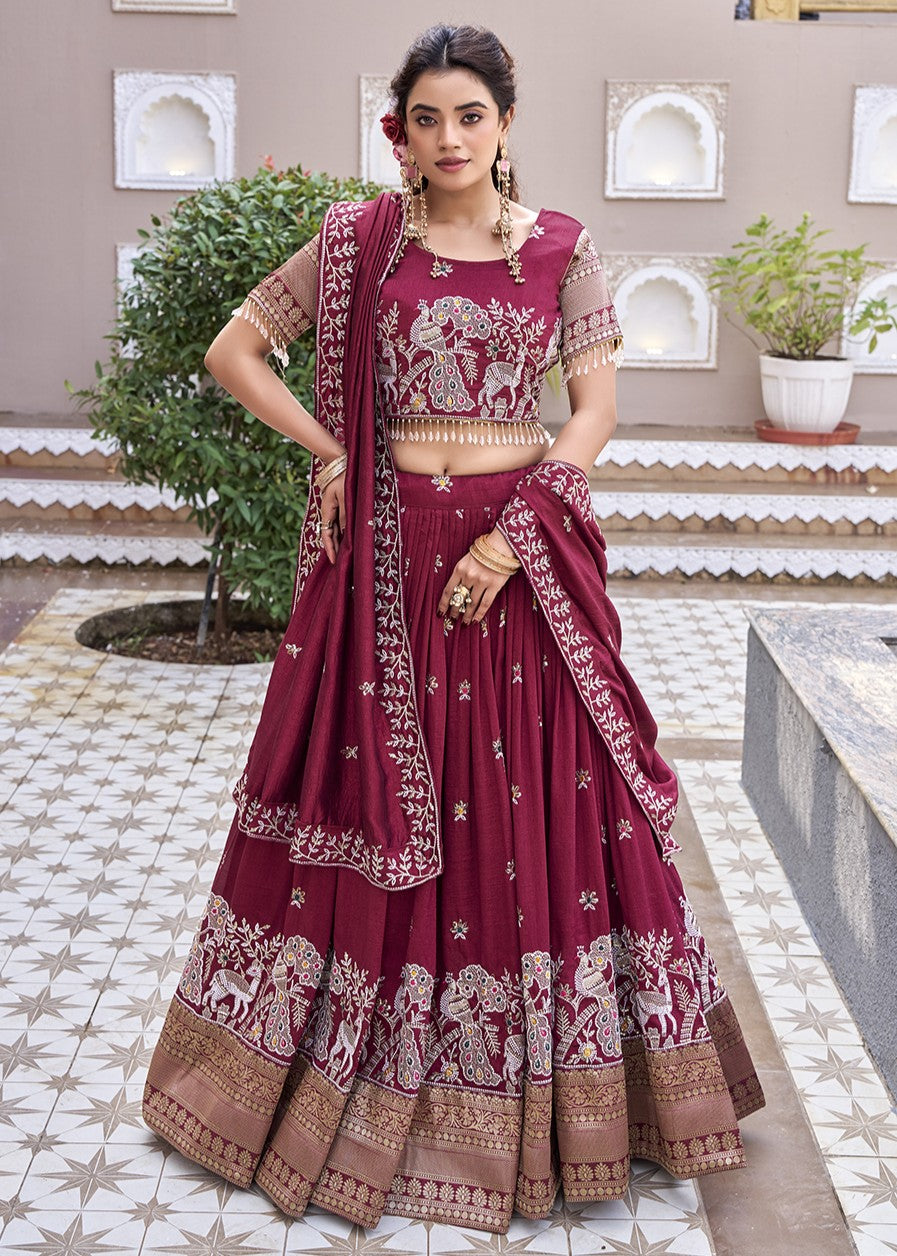 Royal Heritage Maroon Lehenga Set