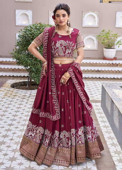 Royal Heritage Maroon Lehenga Set