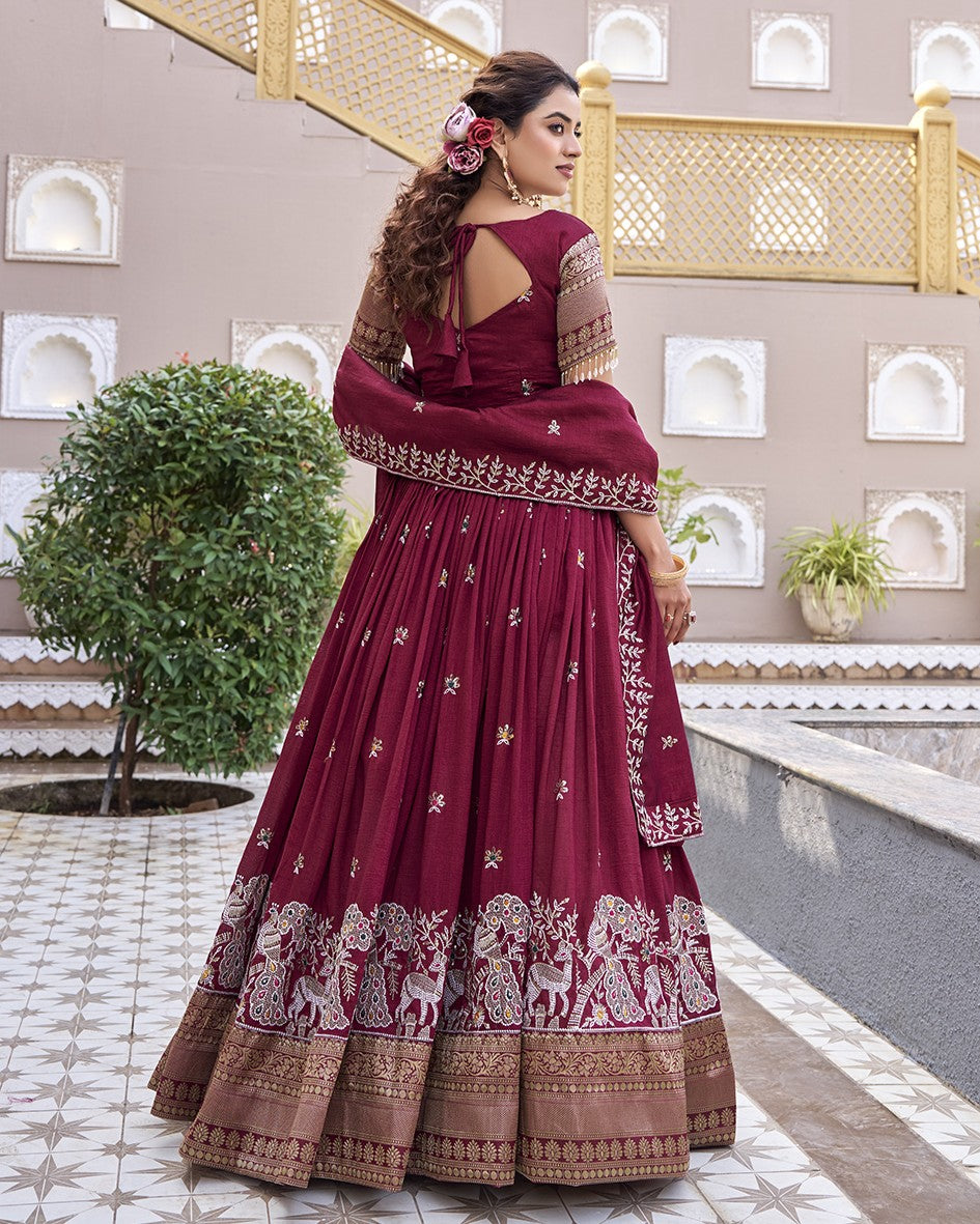Royal Heritage Maroon Lehenga Set