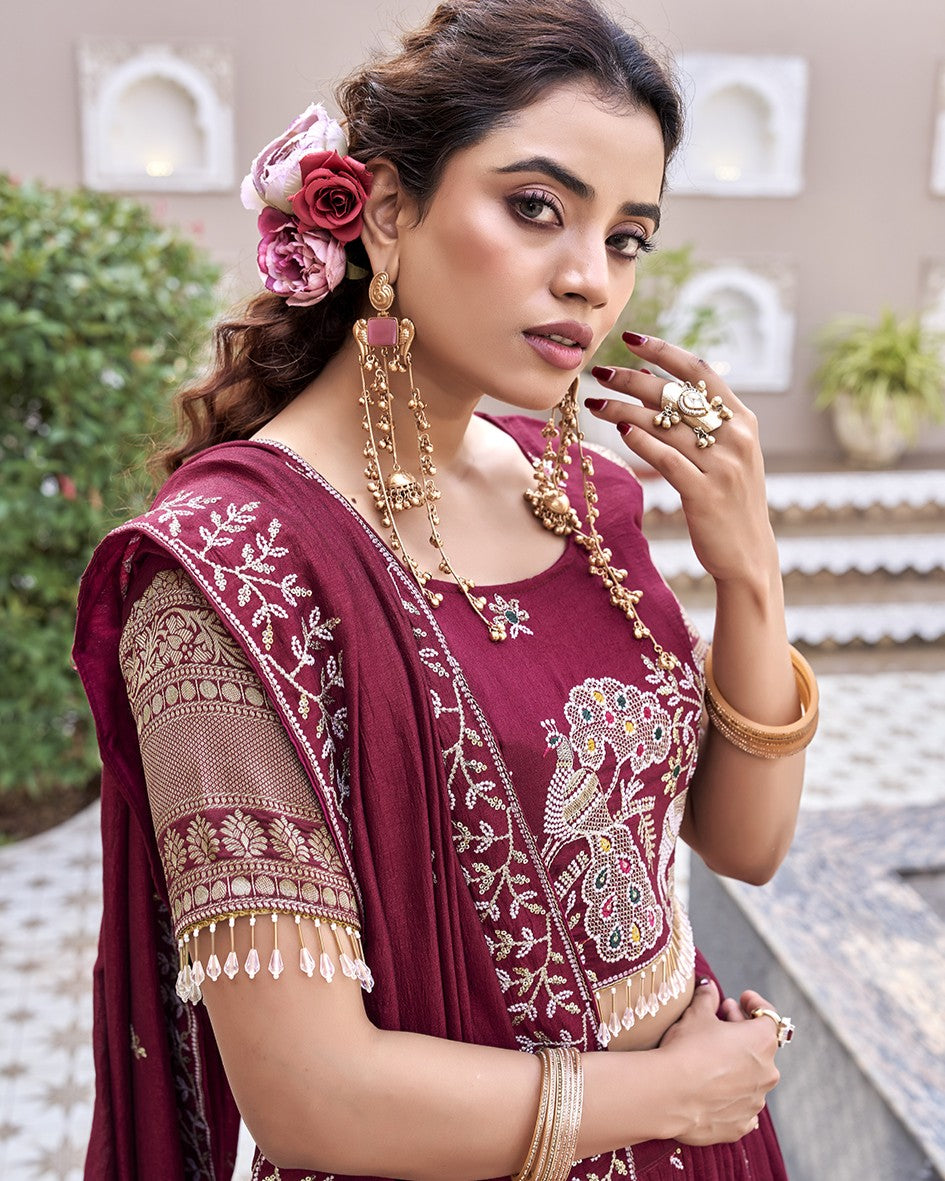 Royal Heritage Maroon Lehenga Set