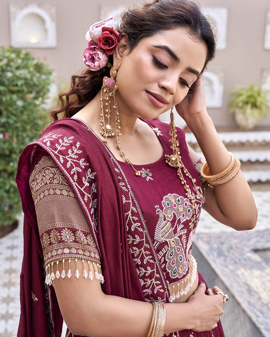 Royal Heritage Maroon Lehenga Set