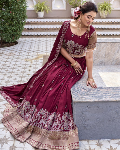 Royal Heritage Maroon Lehenga Set