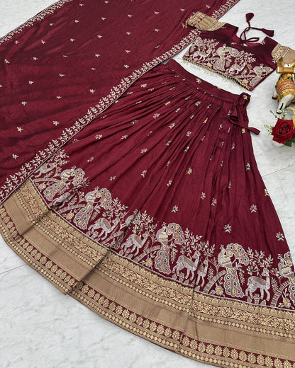 Royal Heritage Maroon Lehenga Set