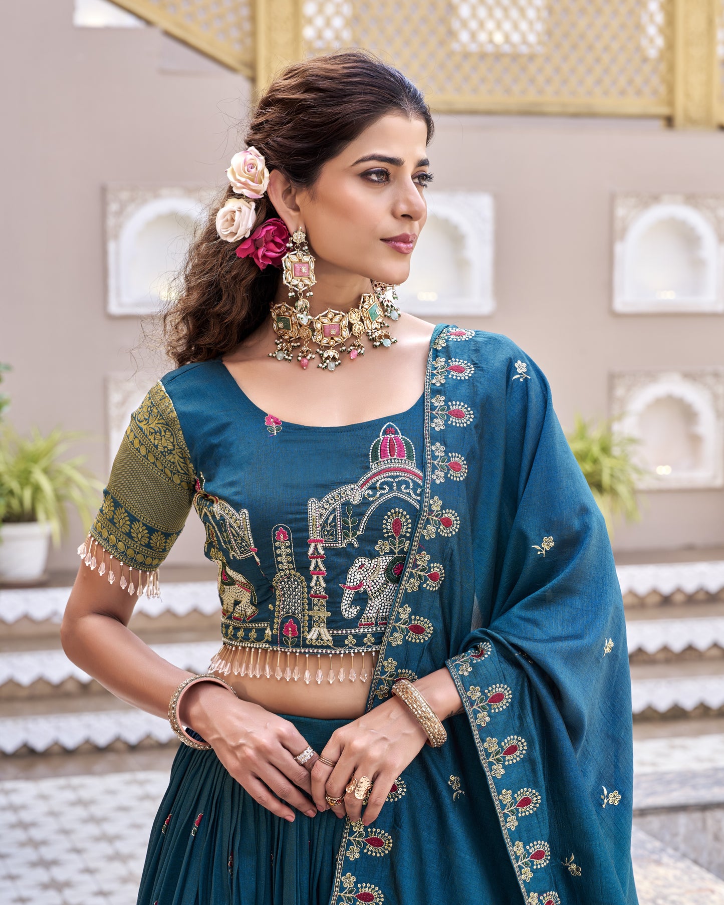 Royal Heritage Teal Temple Lehenga Set