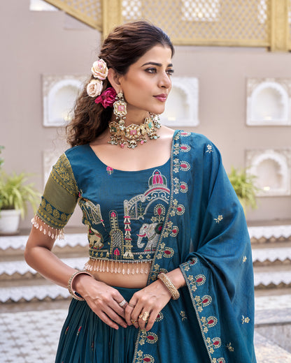 Royal Heritage Teal Temple Lehenga Set