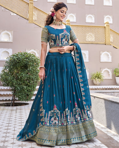 Royal Heritage Teal Temple Lehenga Set