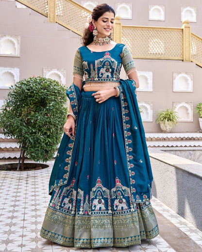 Royal Heritage Teal Temple Lehenga Set