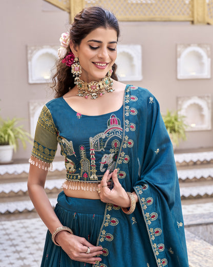 Royal Heritage Teal Temple Lehenga Set