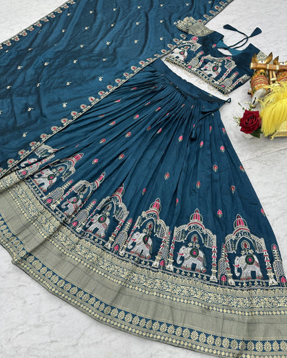 Royal Heritage Teal Temple Lehenga Set
