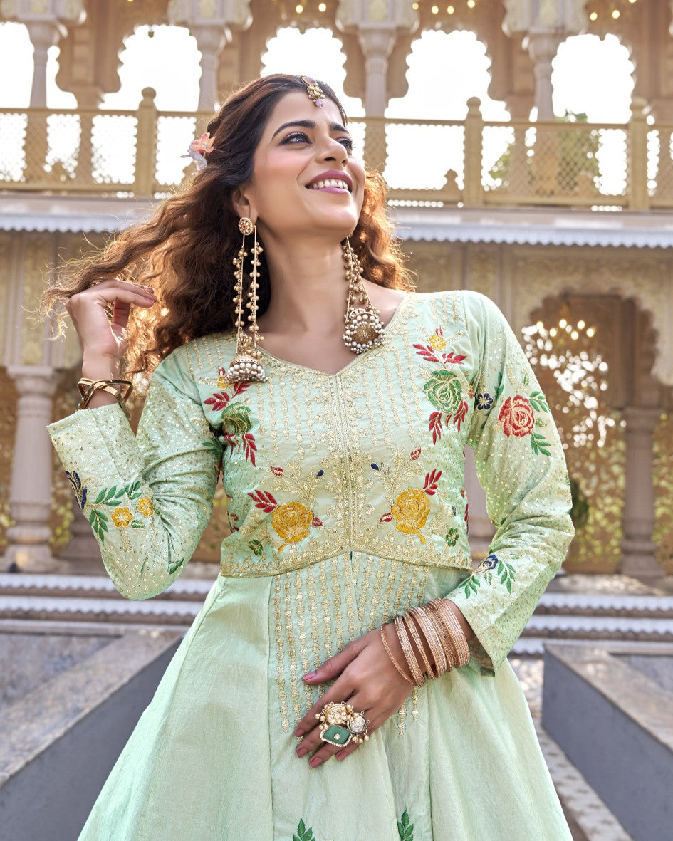 Garden of Joy Pista Green Floral Lehenga Set