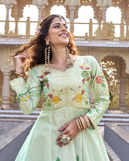 Garden of Joy Pista Green Floral Lehenga Set