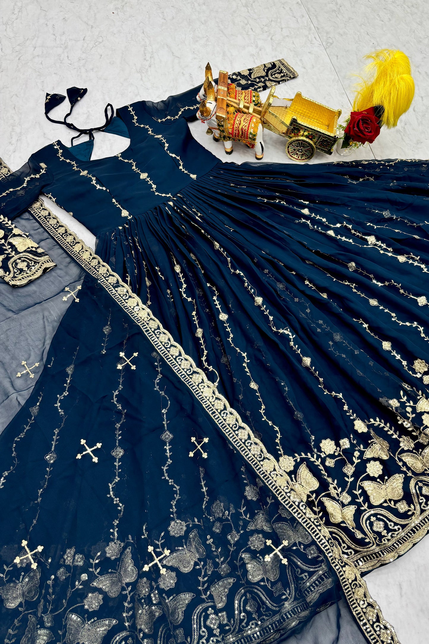 Teal Blue Georgette Anarkali Gown with Dupatta