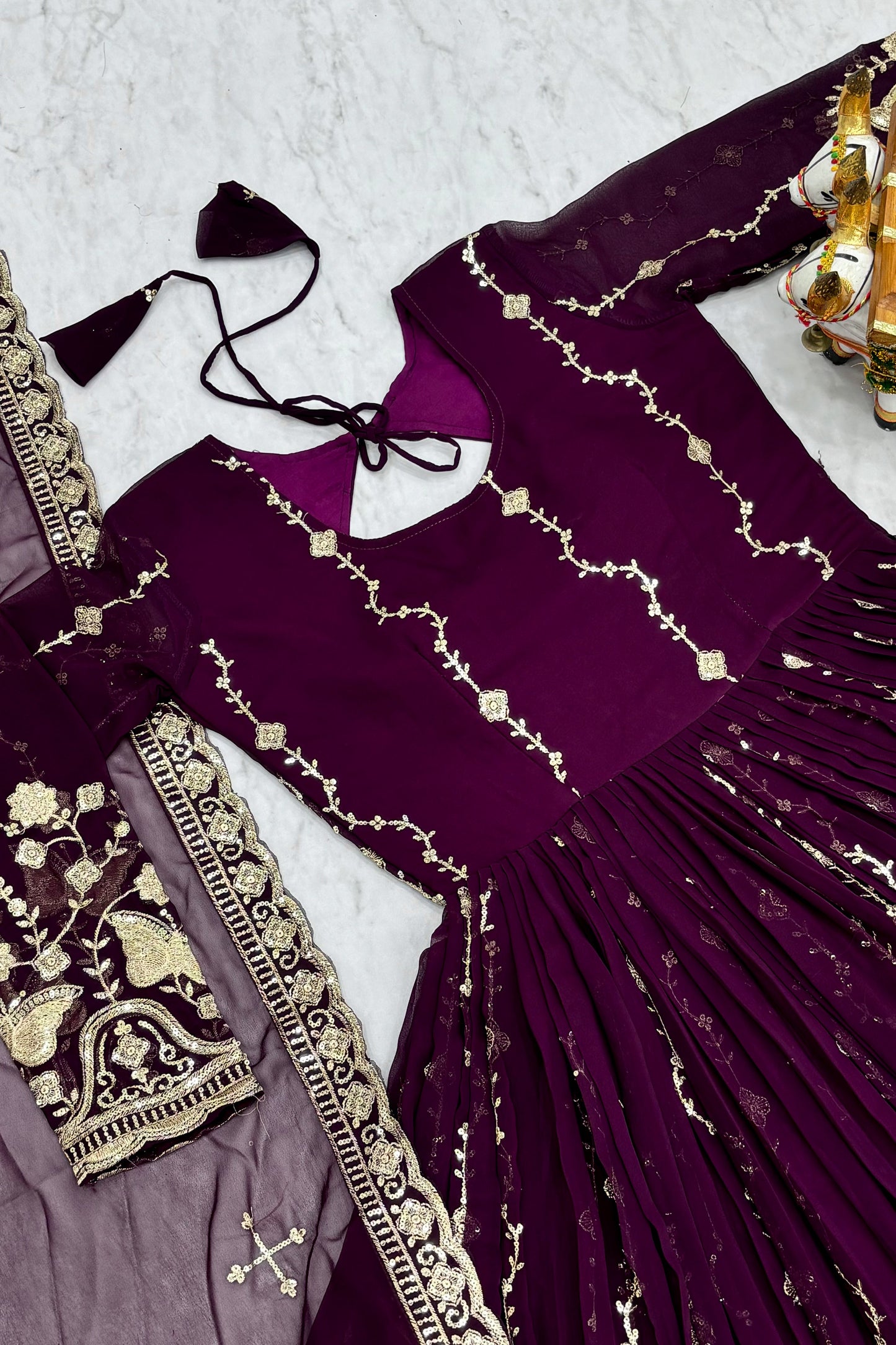 Deep Purple Georgette Anarkali Gown With Dupatta
