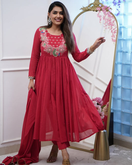 Morlo Maroon Deep Sea Beautiful Dress