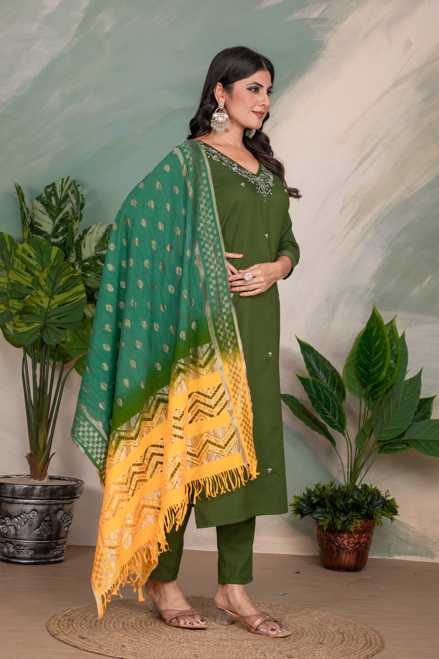 Sameera Green Flowing Boho Dress