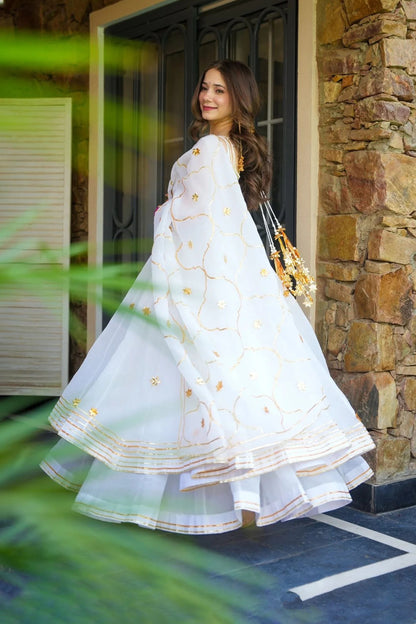 Meraki White Embroidered Georgette Anarkali Suit Set
