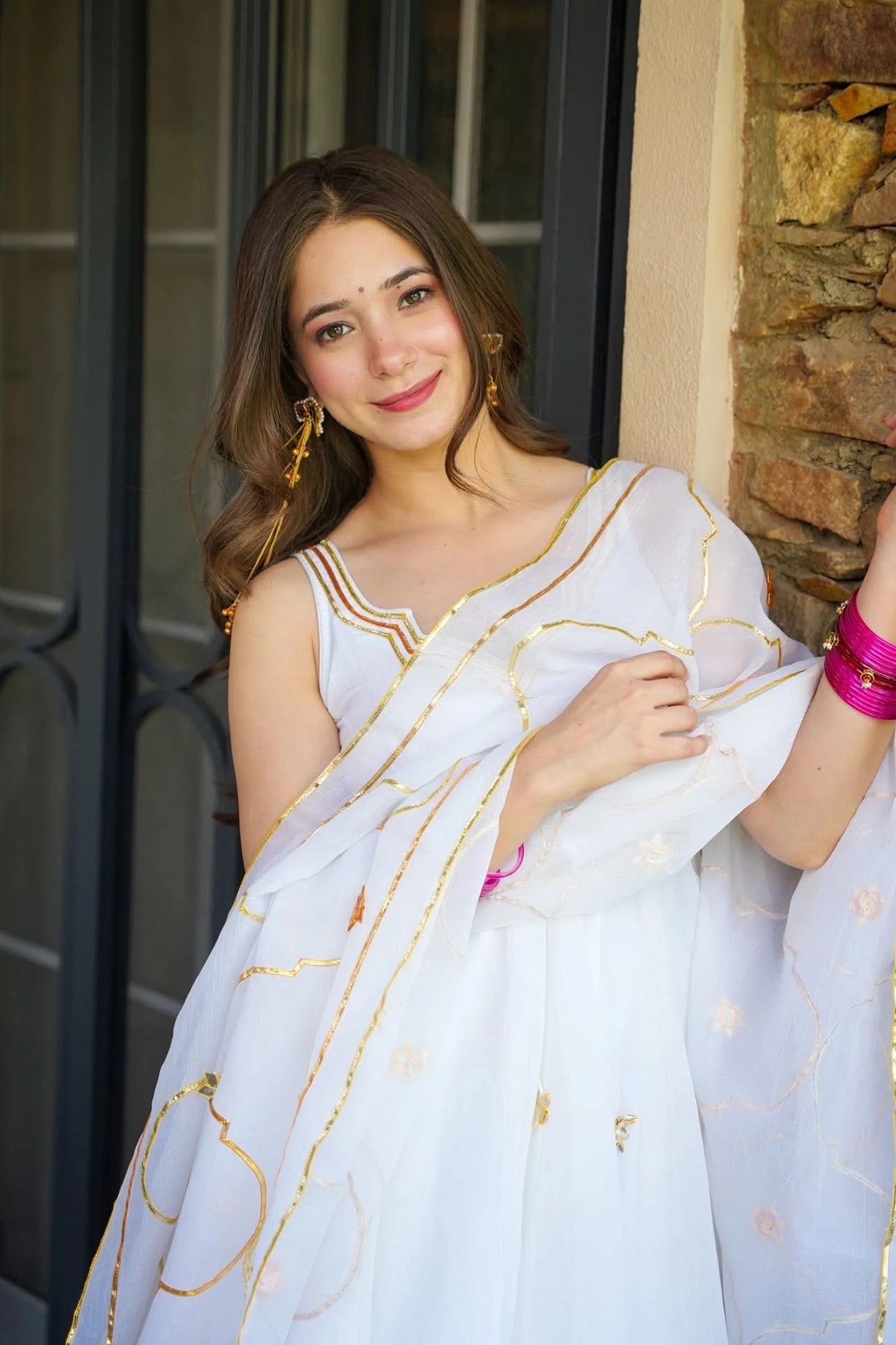 Meraki White Embroidered Georgette Anarkali Suit Set