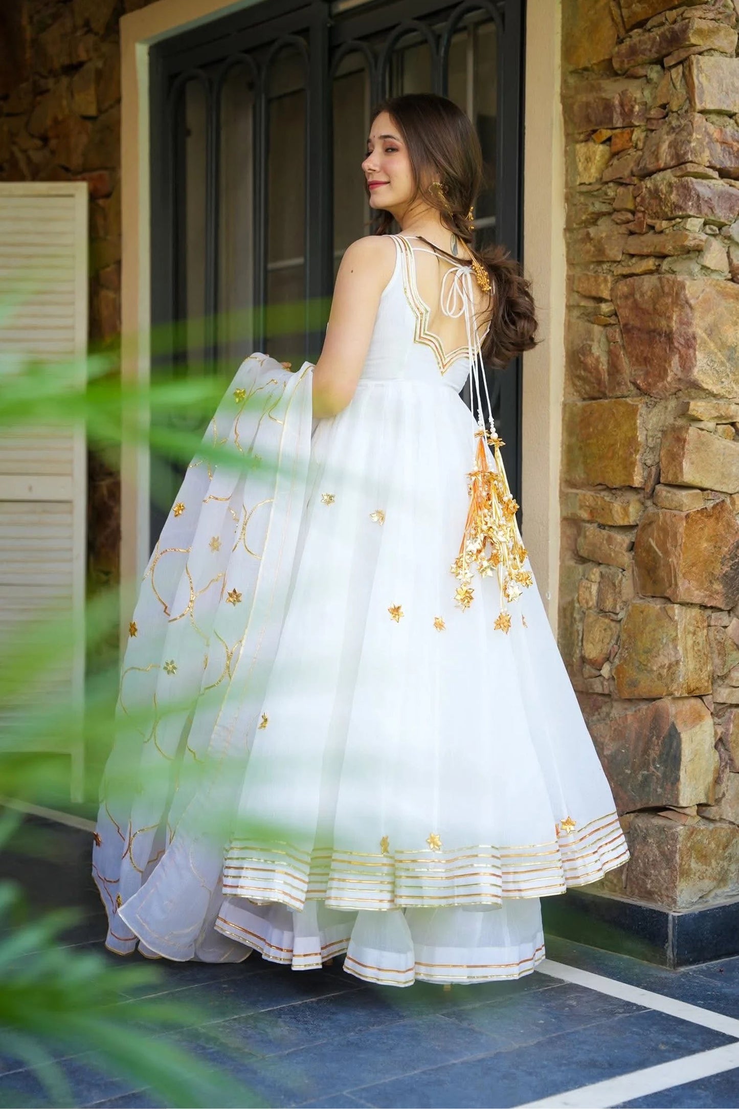 Meraki White Embroidered Georgette Anarkali Suit Set