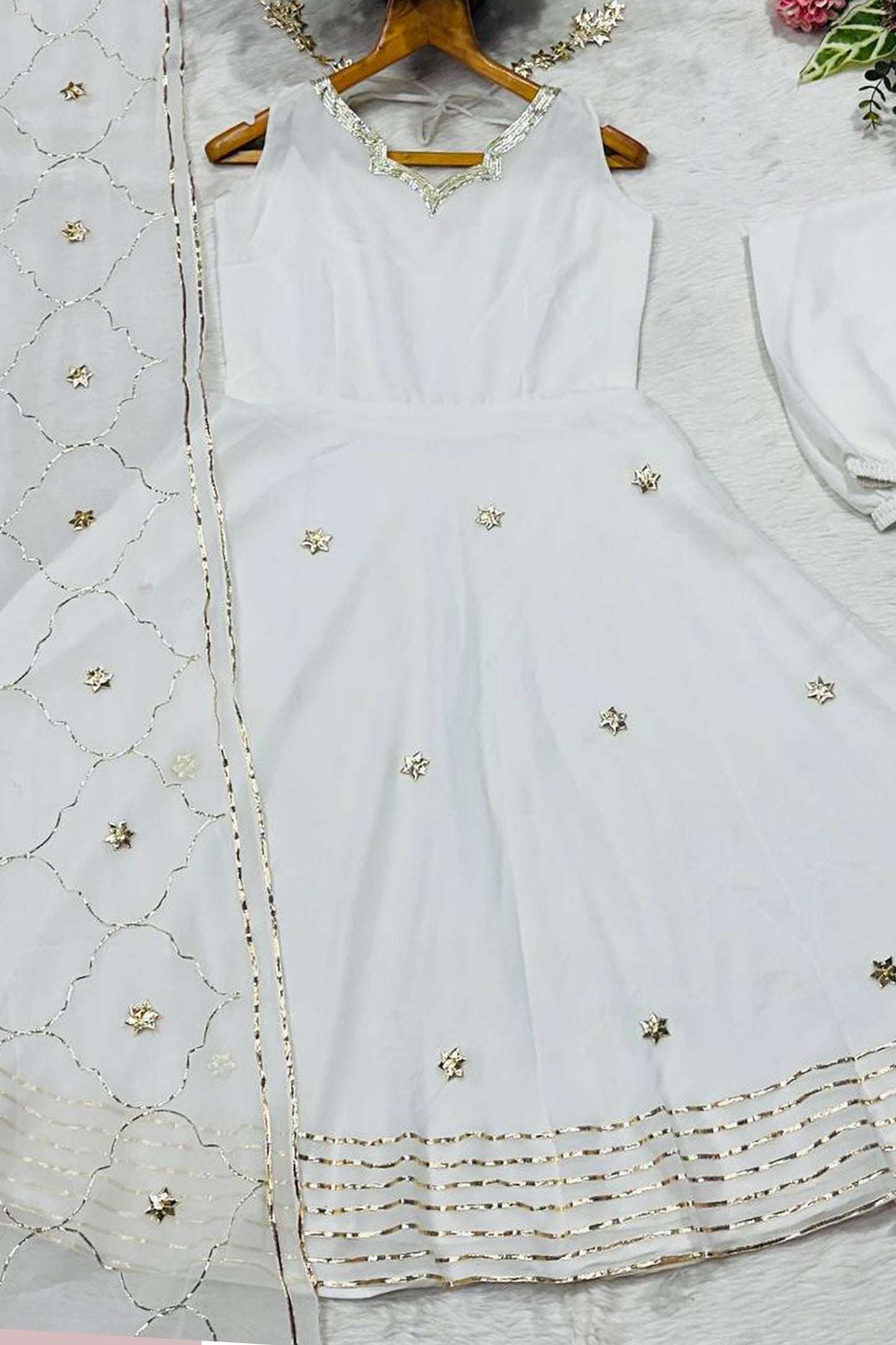 Meraki White Embroidered Georgette Anarkali Suit Set