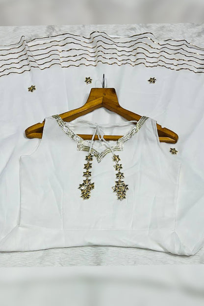 Meraki White Embroidered Georgette Anarkali Suit Set