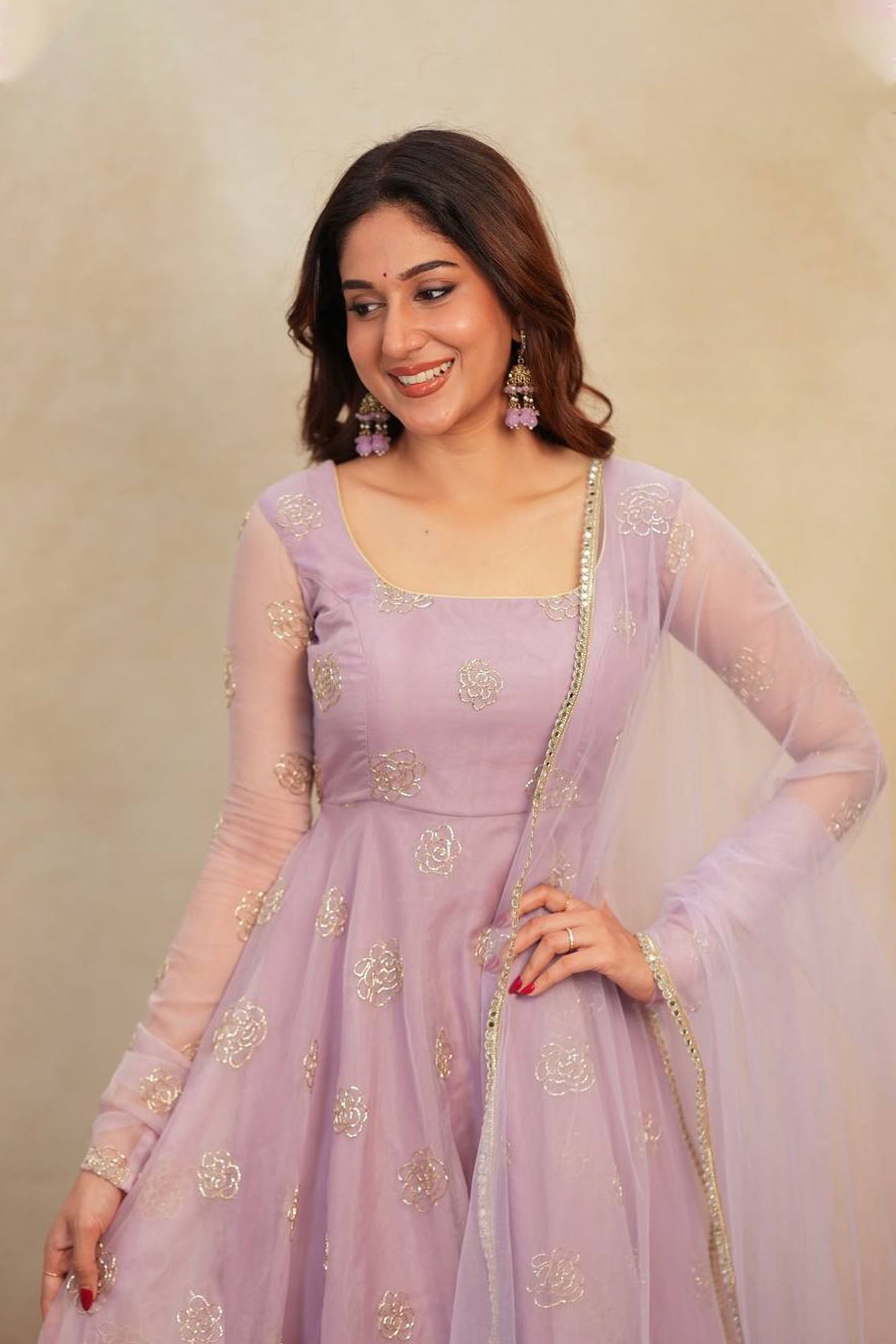 Lavender Aura Handcrafted Anarkali Set