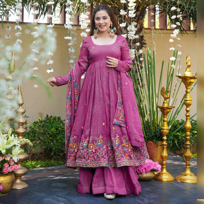 Gulzar Dusty Rose Floral Embroidered Anarkali Suit Set