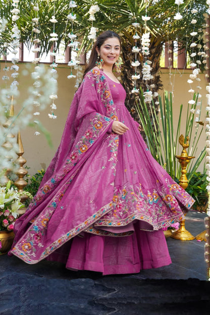 Gulzar Dusty Rose Floral Embroidered Anarkali Suit Set