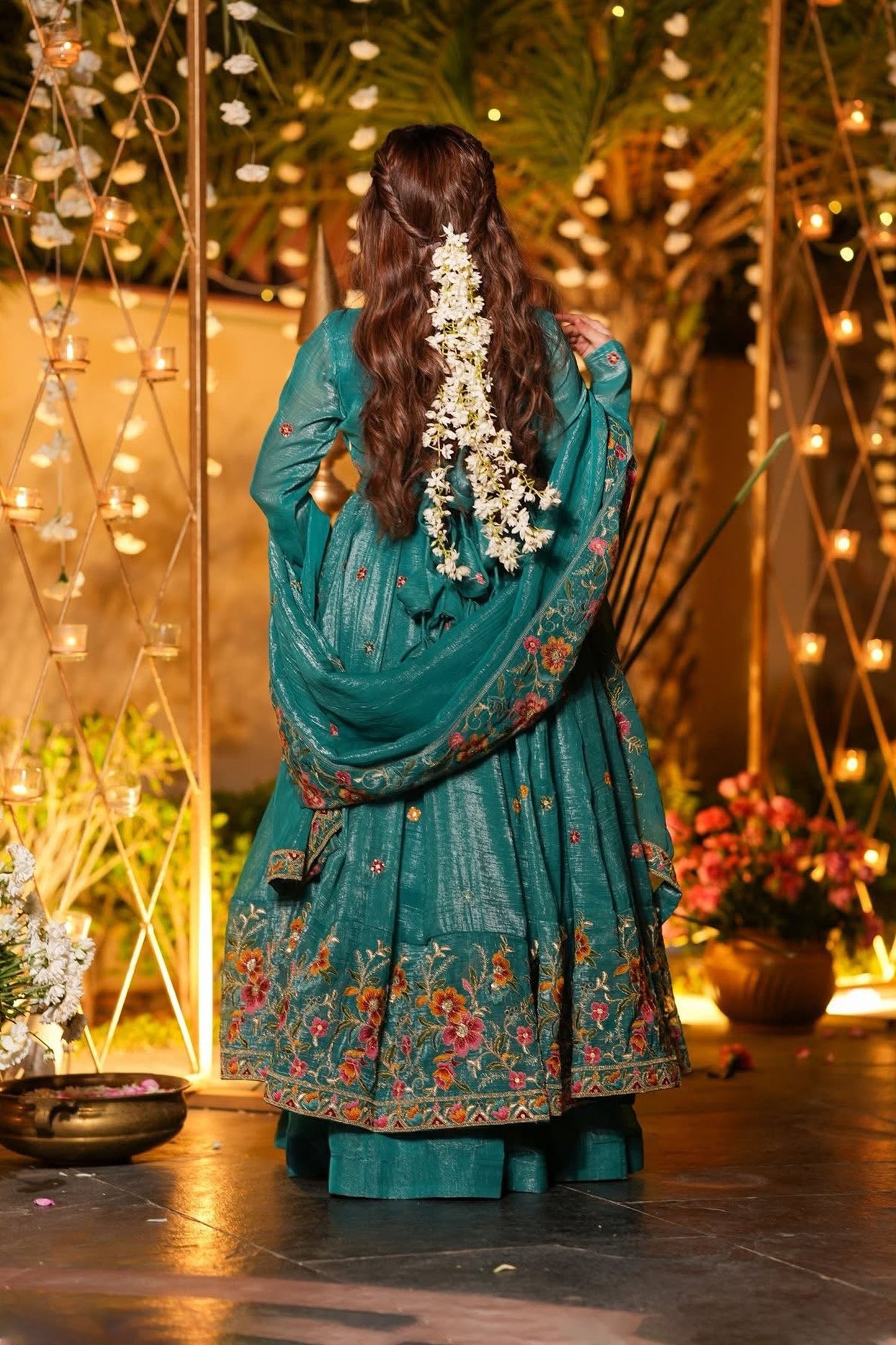 Gulzar Rama Teal Floral Embroidered Anarkali Suit Set