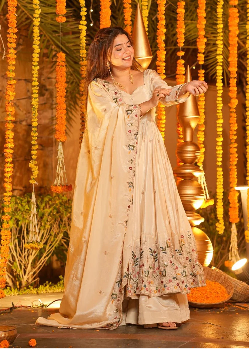 Off-White Heavy Silk Anarkali Suit Set