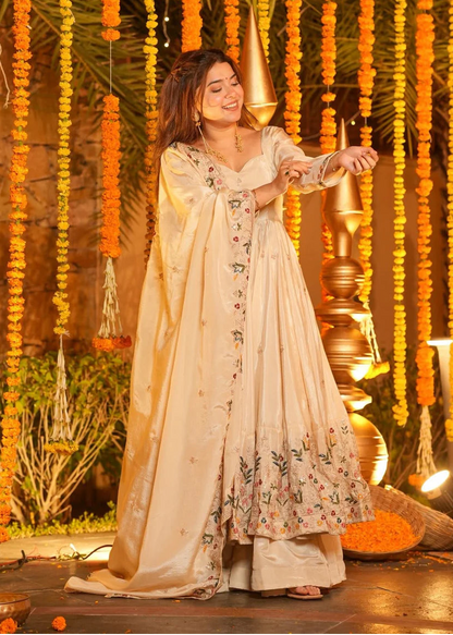 Off-White Heavy Silk Anarkali Suit Set