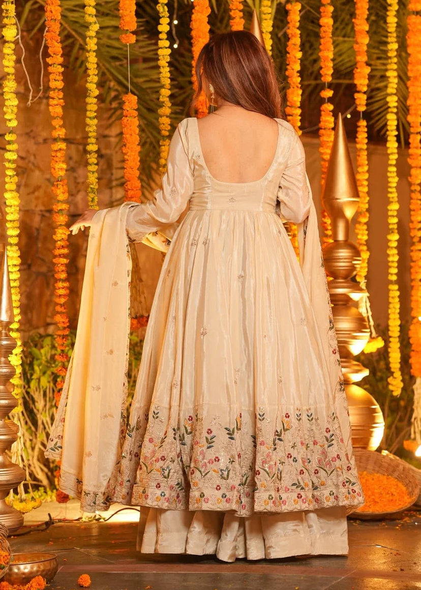 Off-White Heavy Silk Anarkali Suit Set