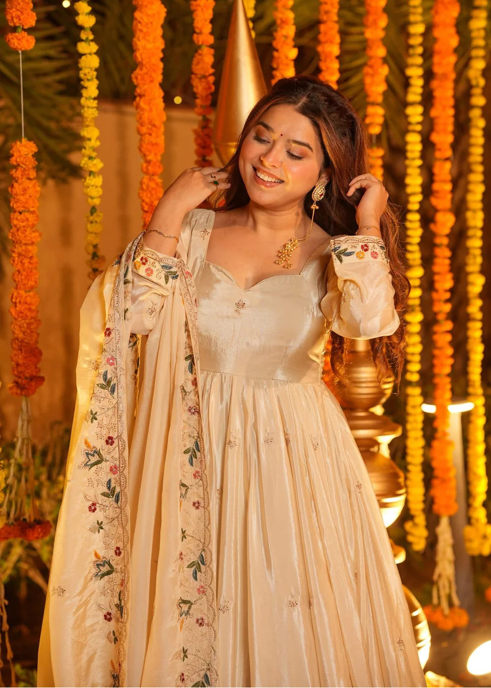 Off-White Heavy Silk Anarkali Suit Set