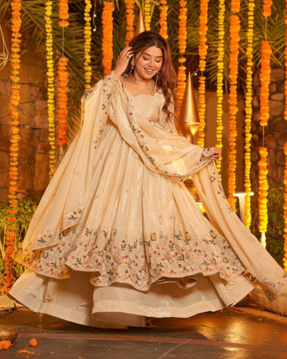 Off-White Heavy Silk Anarkali Suit Set
