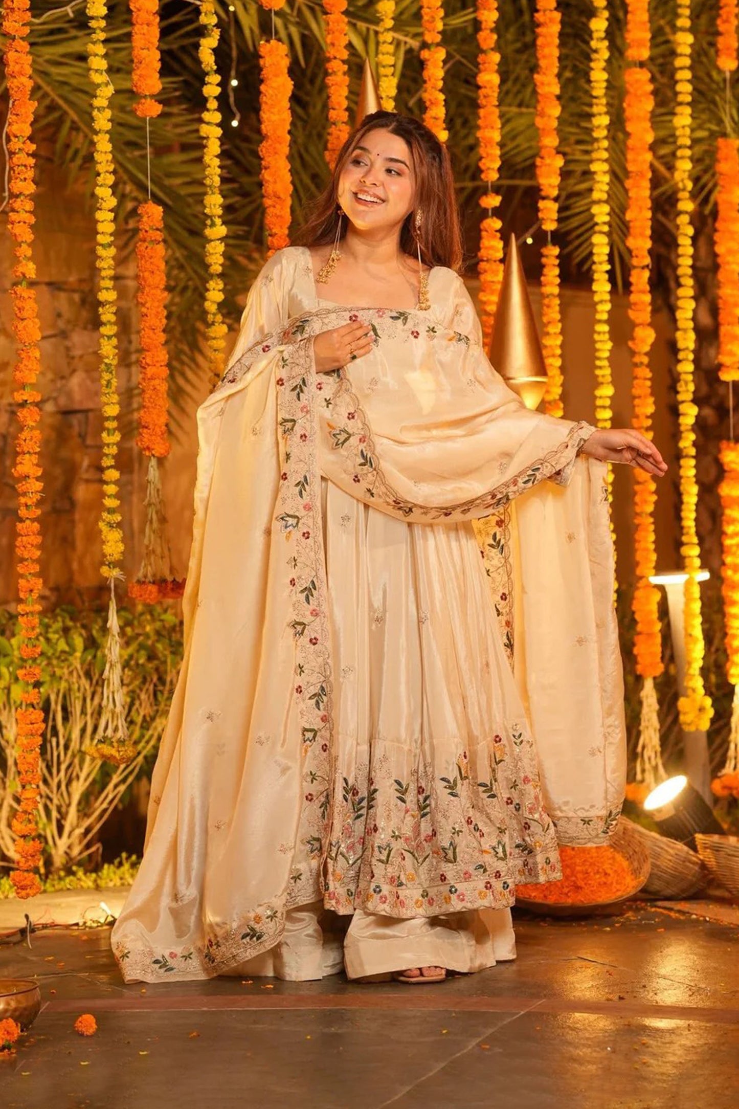 Off-White Heavy Silk Anarkali Suit Set