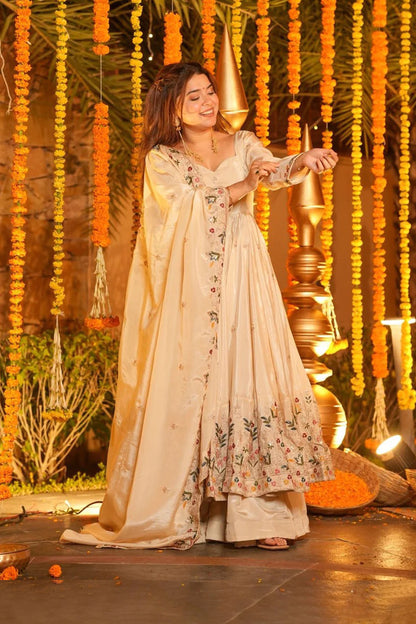 Off-White Heavy Silk Anarkali Suit Set