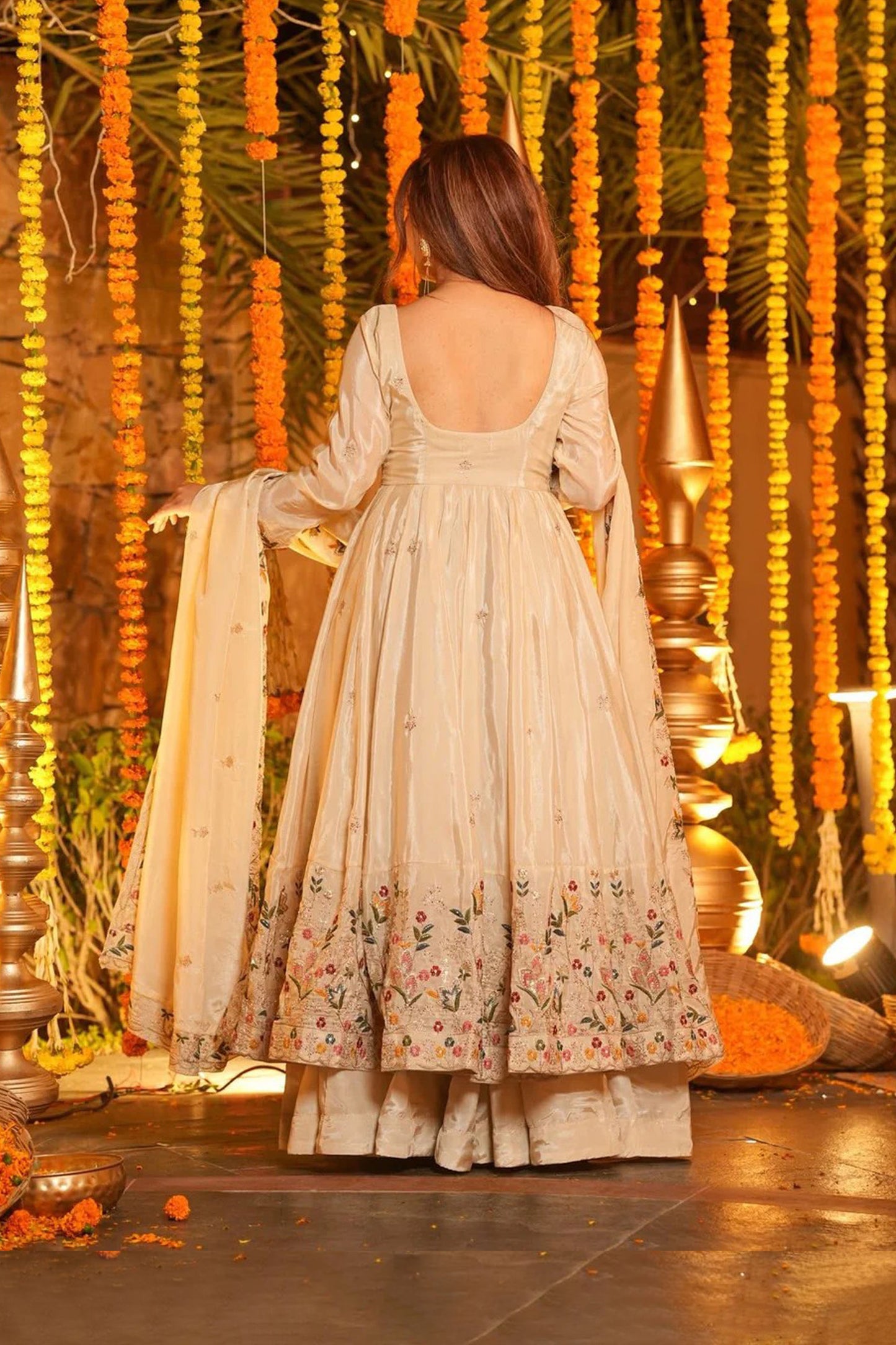 Off-White Heavy Silk Anarkali Suit Set