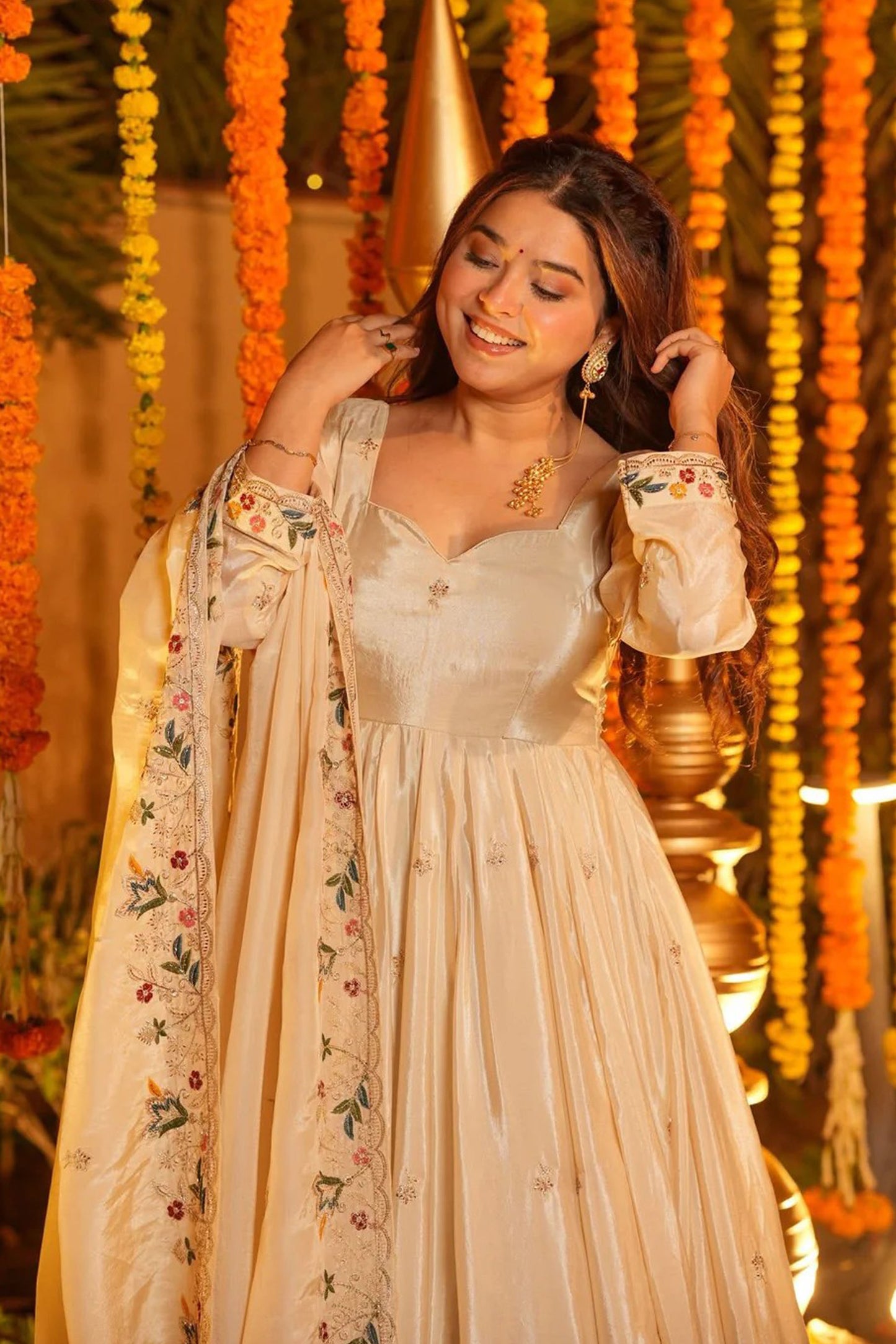 Off-White Heavy Silk Anarkali Suit Set