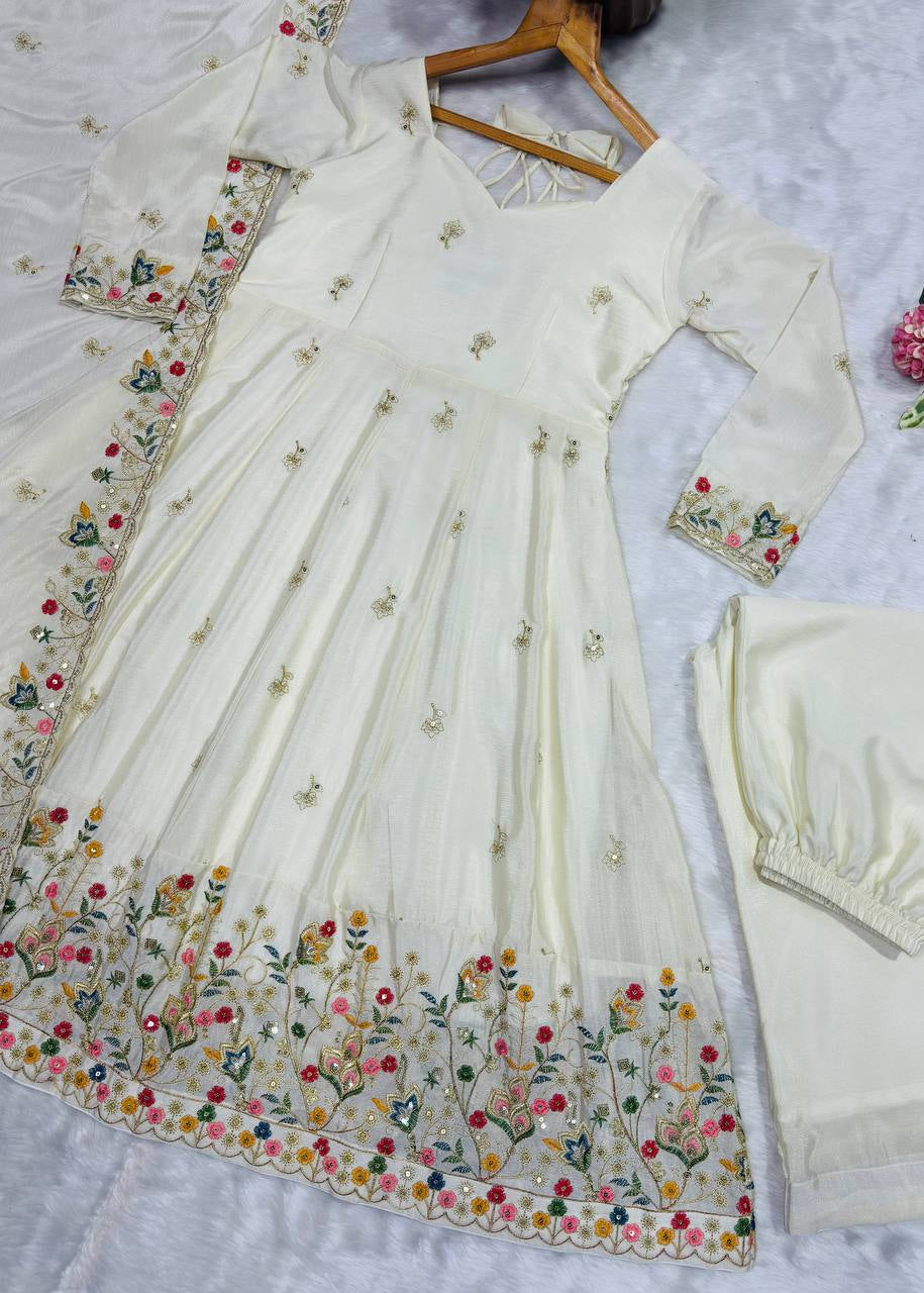Off-White Heavy Silk Anarkali Suit Set