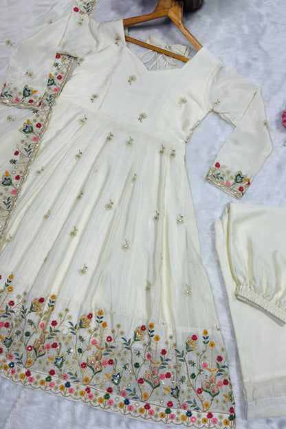 Off-White Heavy Silk Anarkali Suit Set
