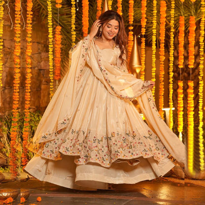Off-White Heavy Silk Anarkali Suit Set