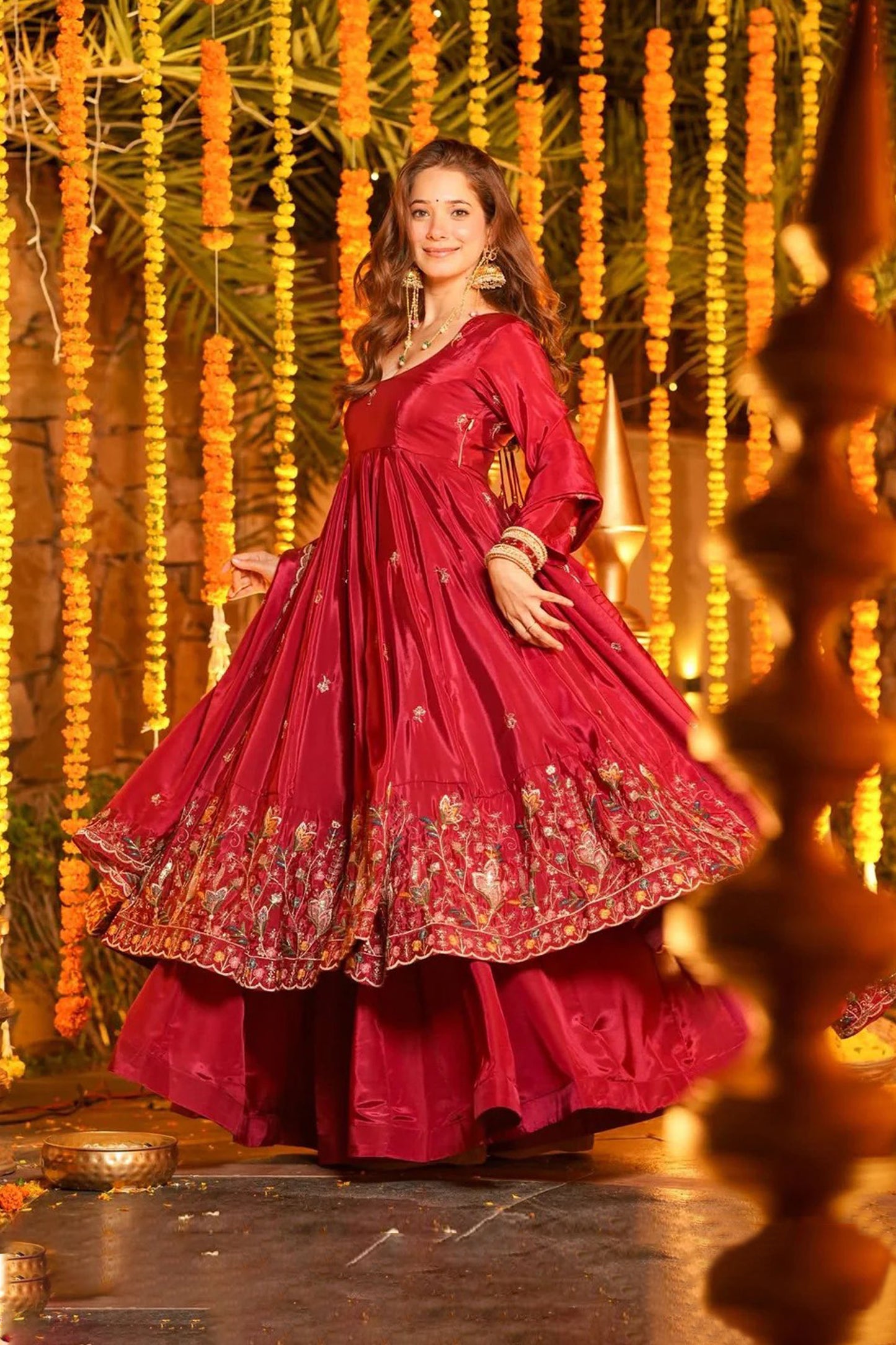Wine Red Heavy Silk Anarkali Suit Set