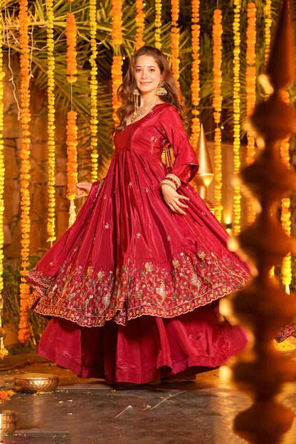 Wine Red Heavy Silk Anarkali Suit Set