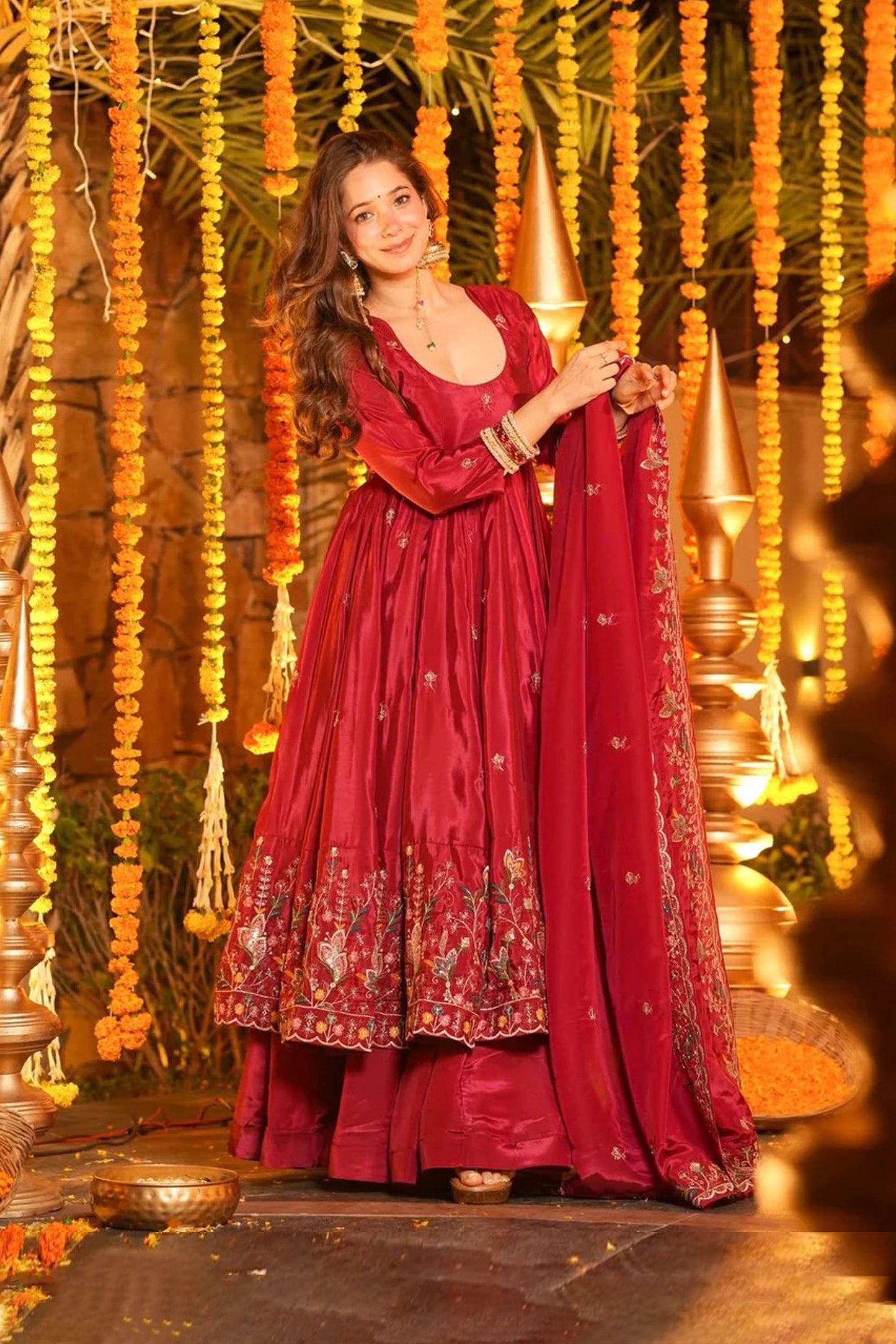 Wine Red Heavy Silk Anarkali Suit Set