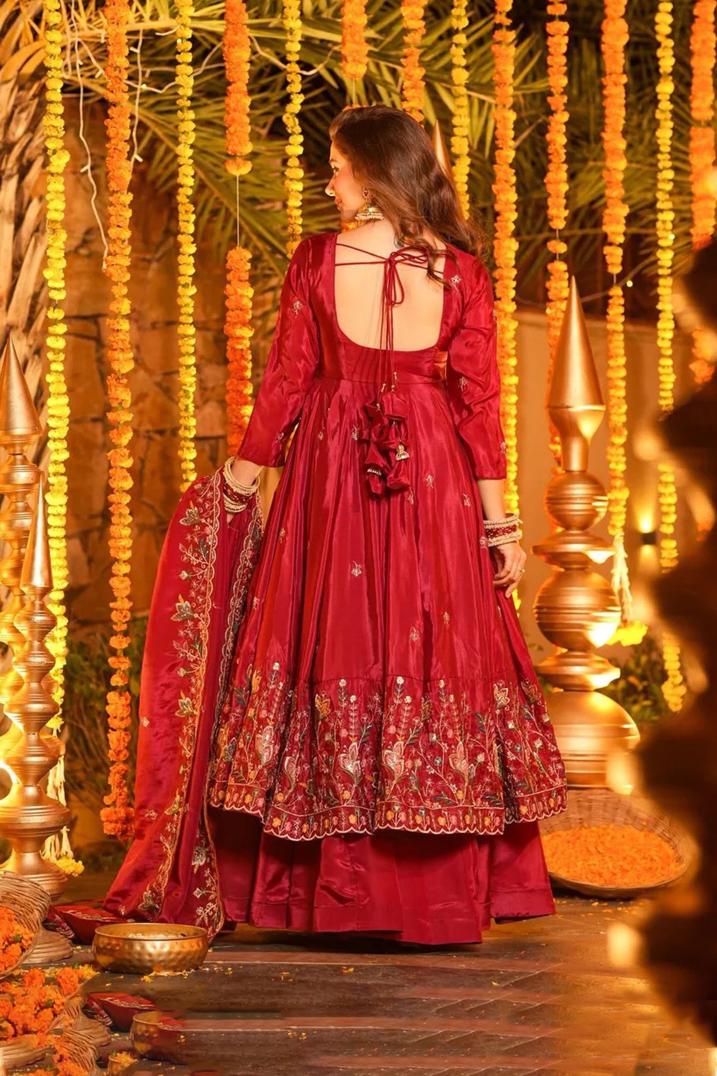 Wine Red Heavy Silk Anarkali Suit Set