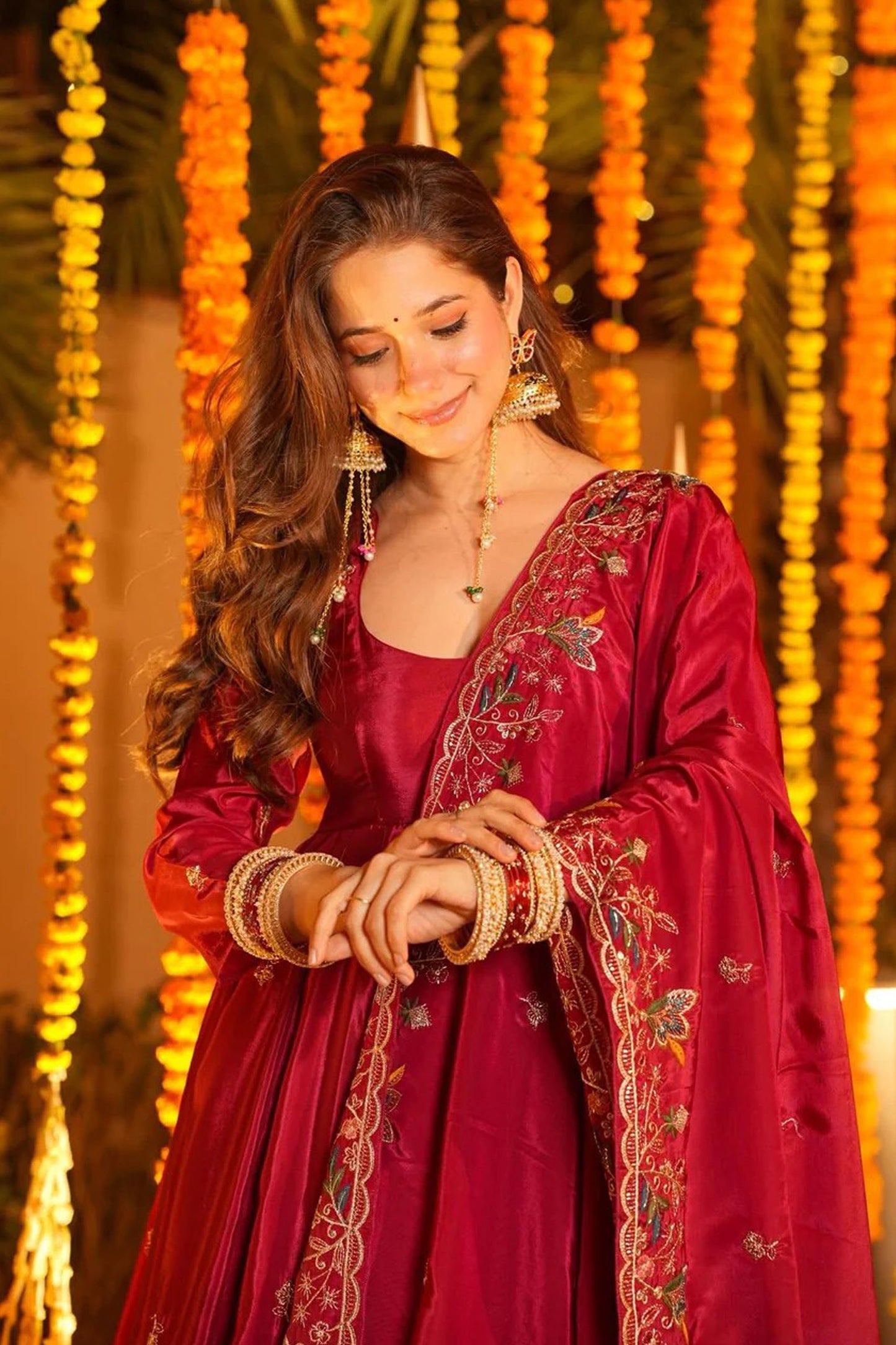 Wine Red Heavy Silk Anarkali Suit Set