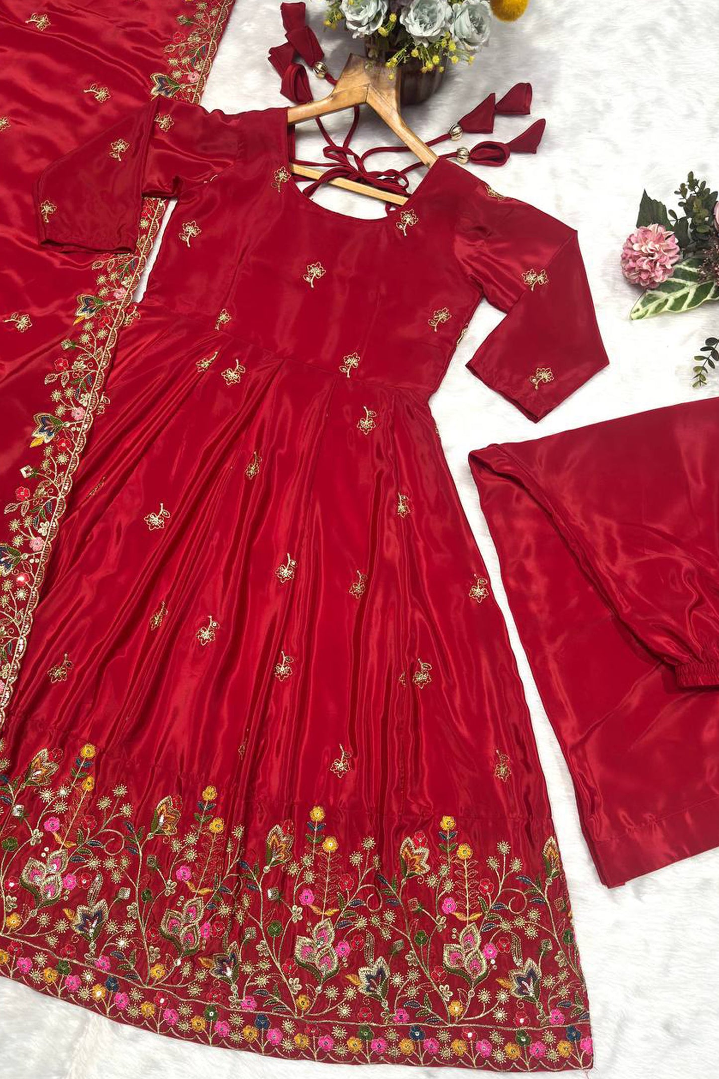 Wine Red Heavy Silk Anarkali Suit Set