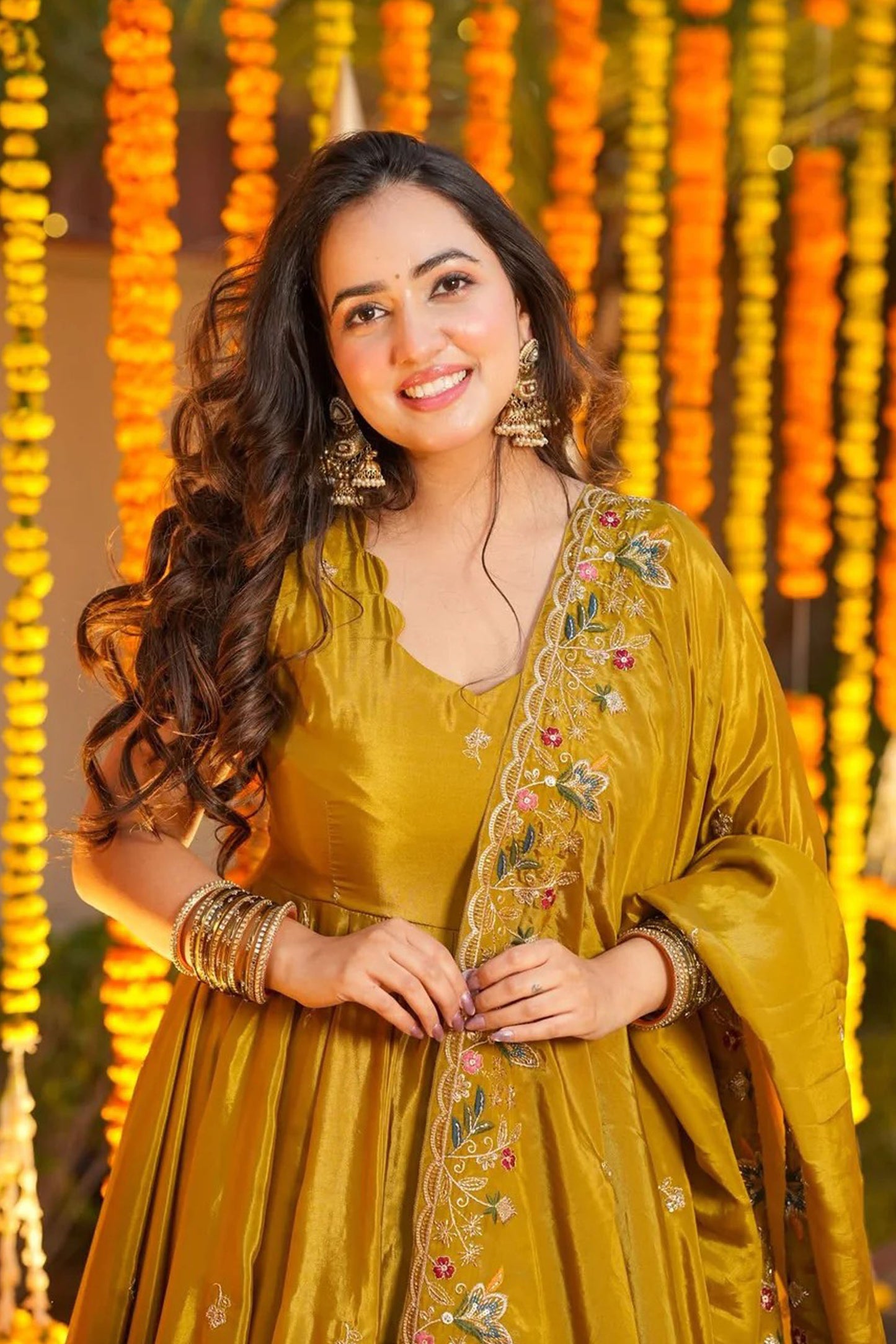 Mustard Yellow Heavy Silk Anarkali Suit Set