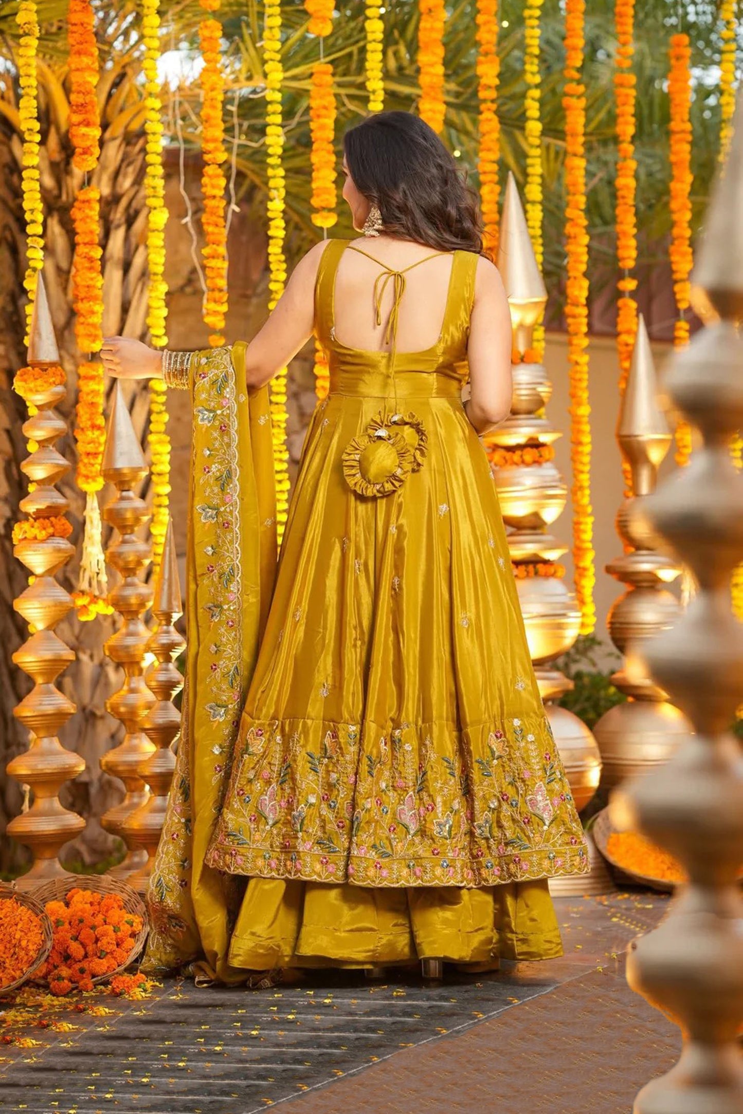Mustard Yellow Heavy Silk Anarkali Suit Set