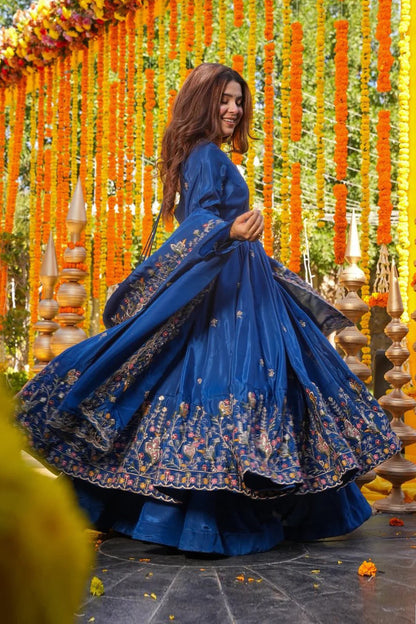 Royal Blue Heavy Silk Anarkali Suit Set